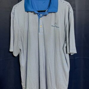 Men’s golf shirt blue and white stripes 2x.  M12